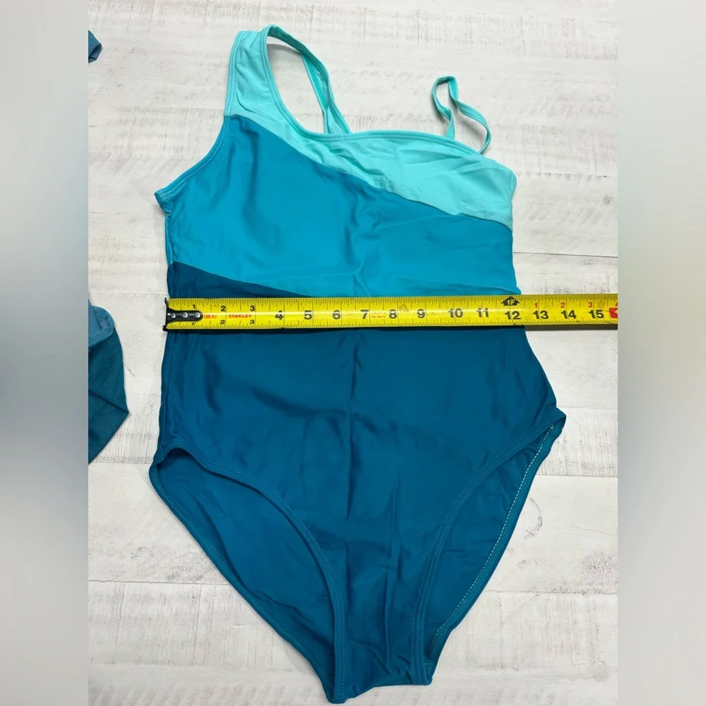 Girs Blue Colorblock One-Piece Swimsuit with cover up